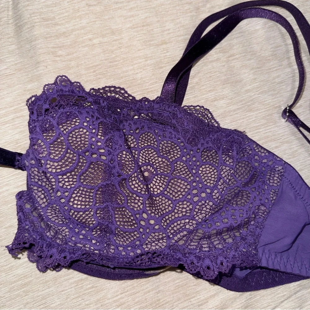 Sexy Purple Lace Balconette Scalloped Bra - Picture 2 of 5